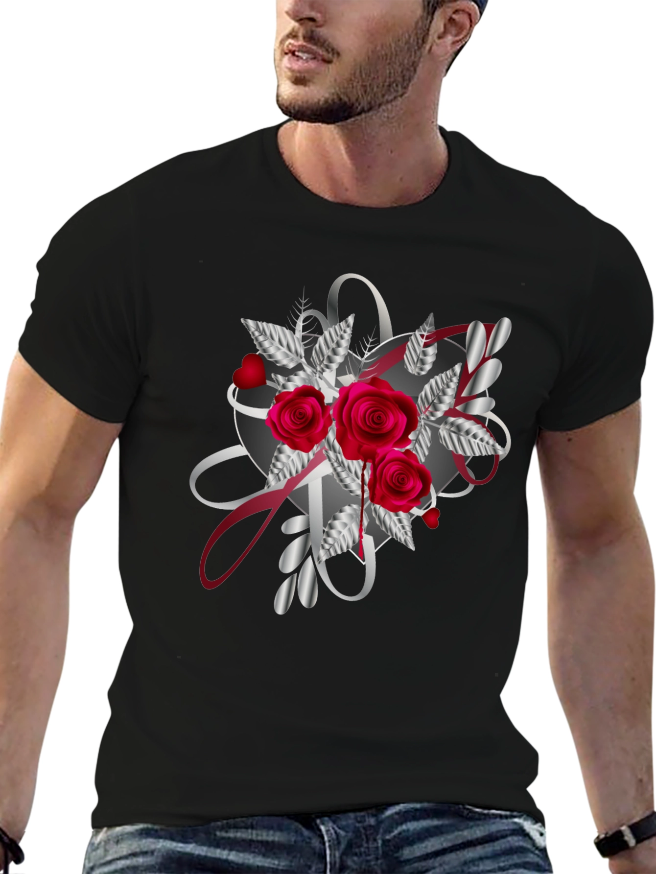 Romantic Rose Heart Graphic T-Shirt