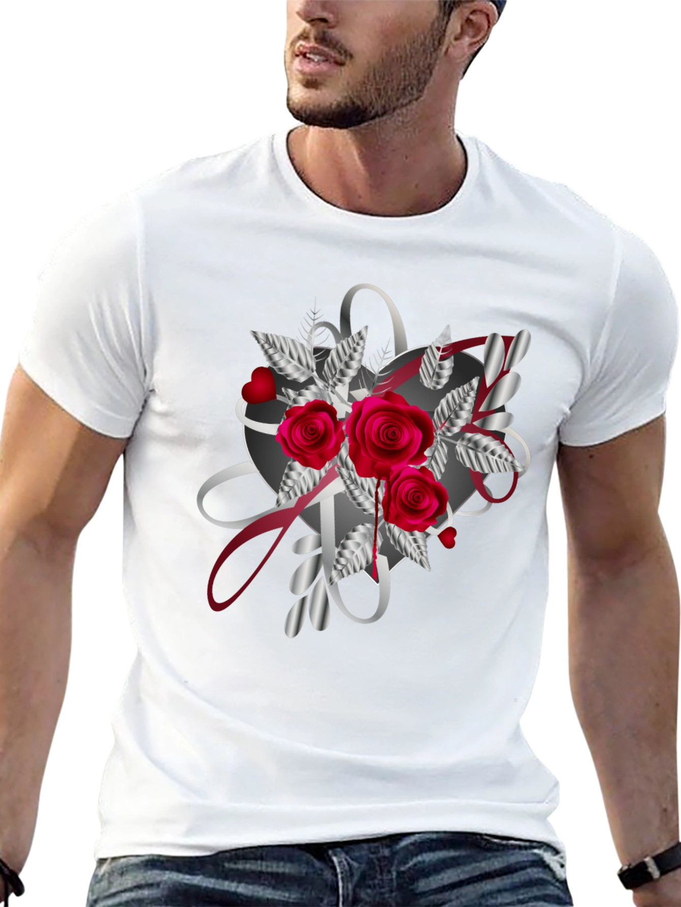 Romantic Rose Heart Graphic T-Shirt