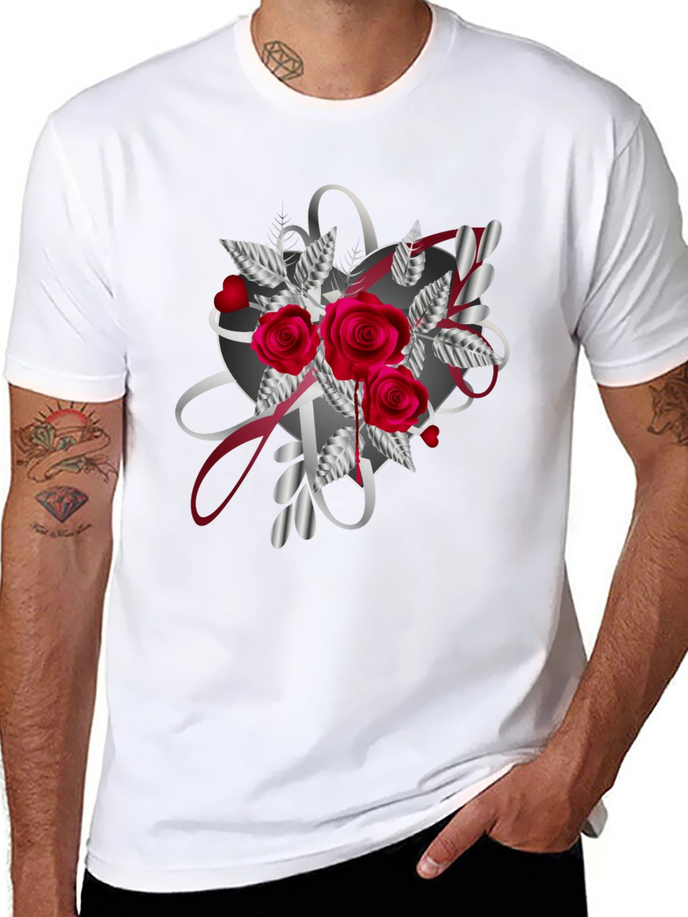 Romantic Rose Heart Graphic T-Shirt