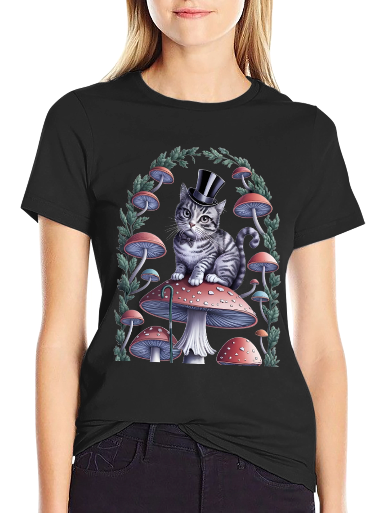 Cat on Mushroom T-Shirt