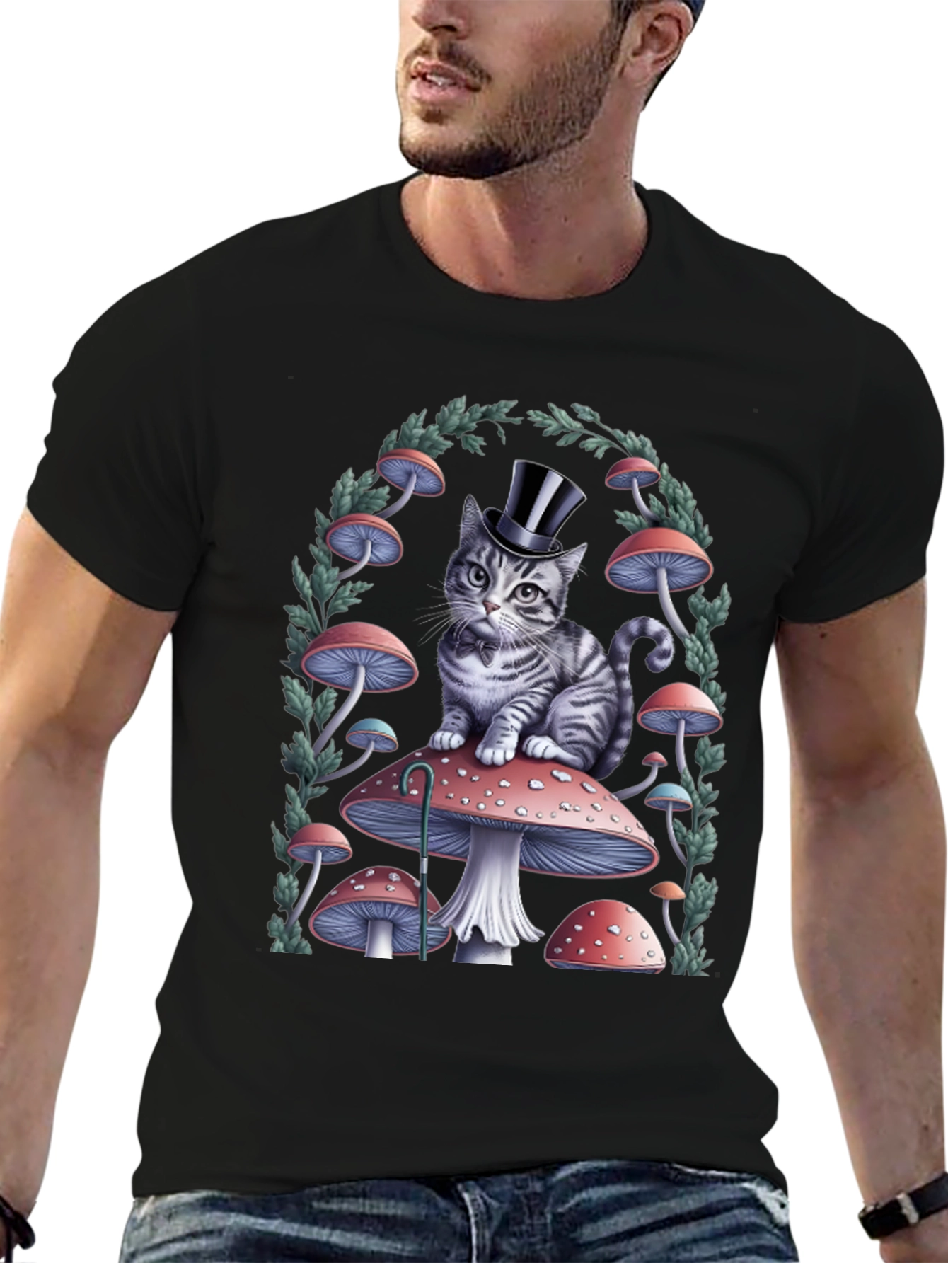 Cat on Mushroom T-Shirt