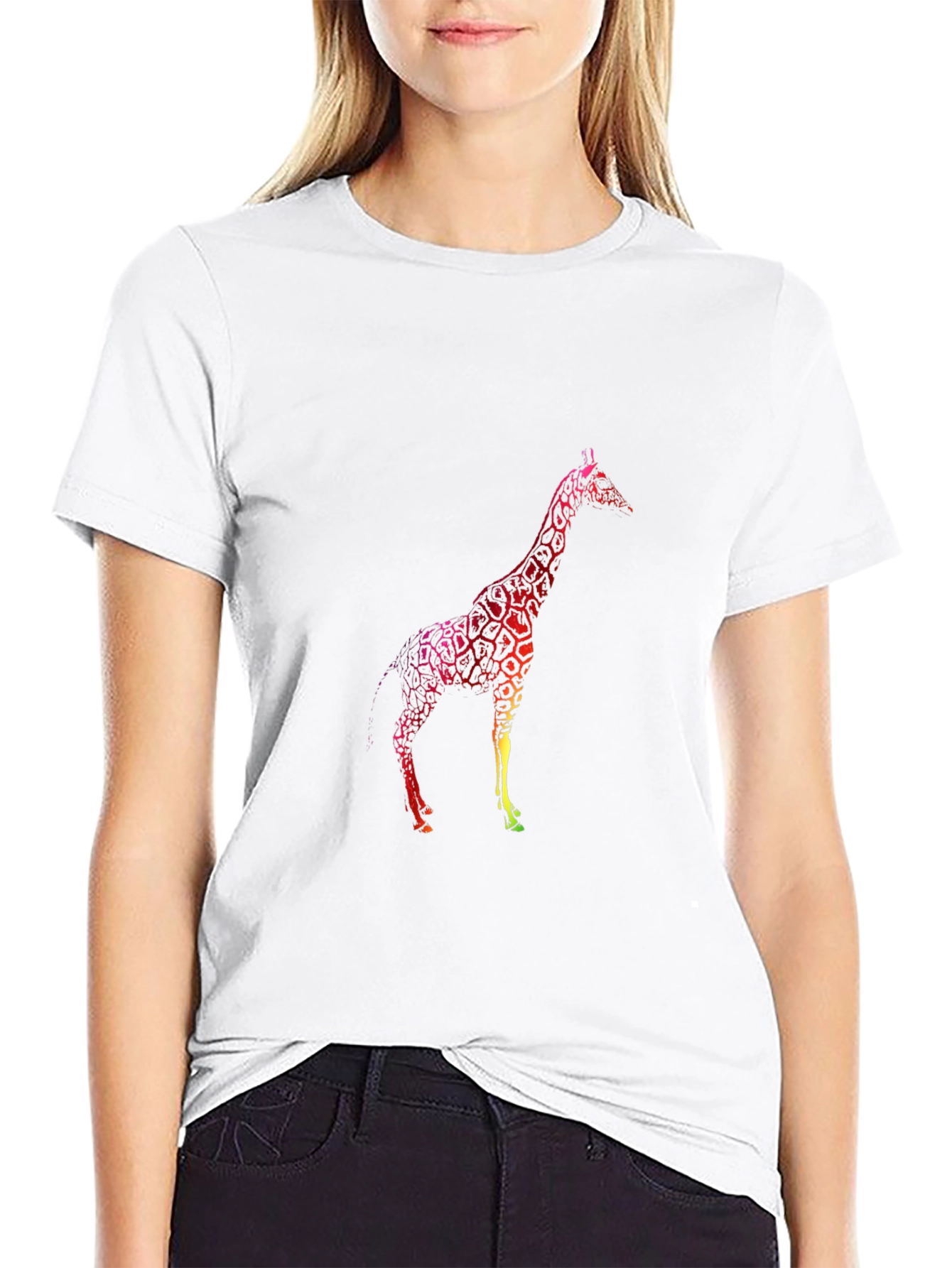Giraffe Graphic Tee - Black Cotton Casual T-Shirt