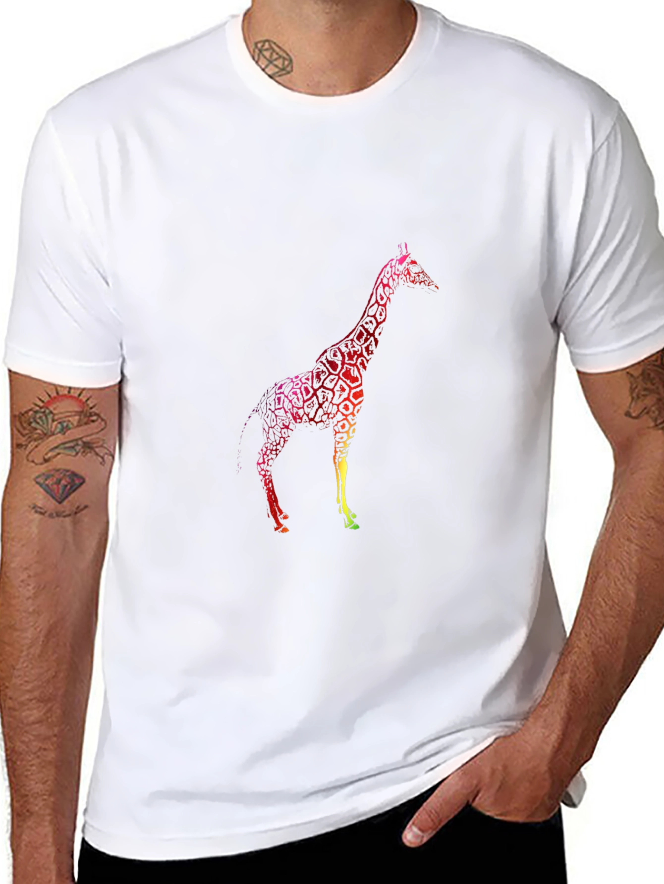 Giraffe Graphic Tee - Black Cotton Casual T-Shirt