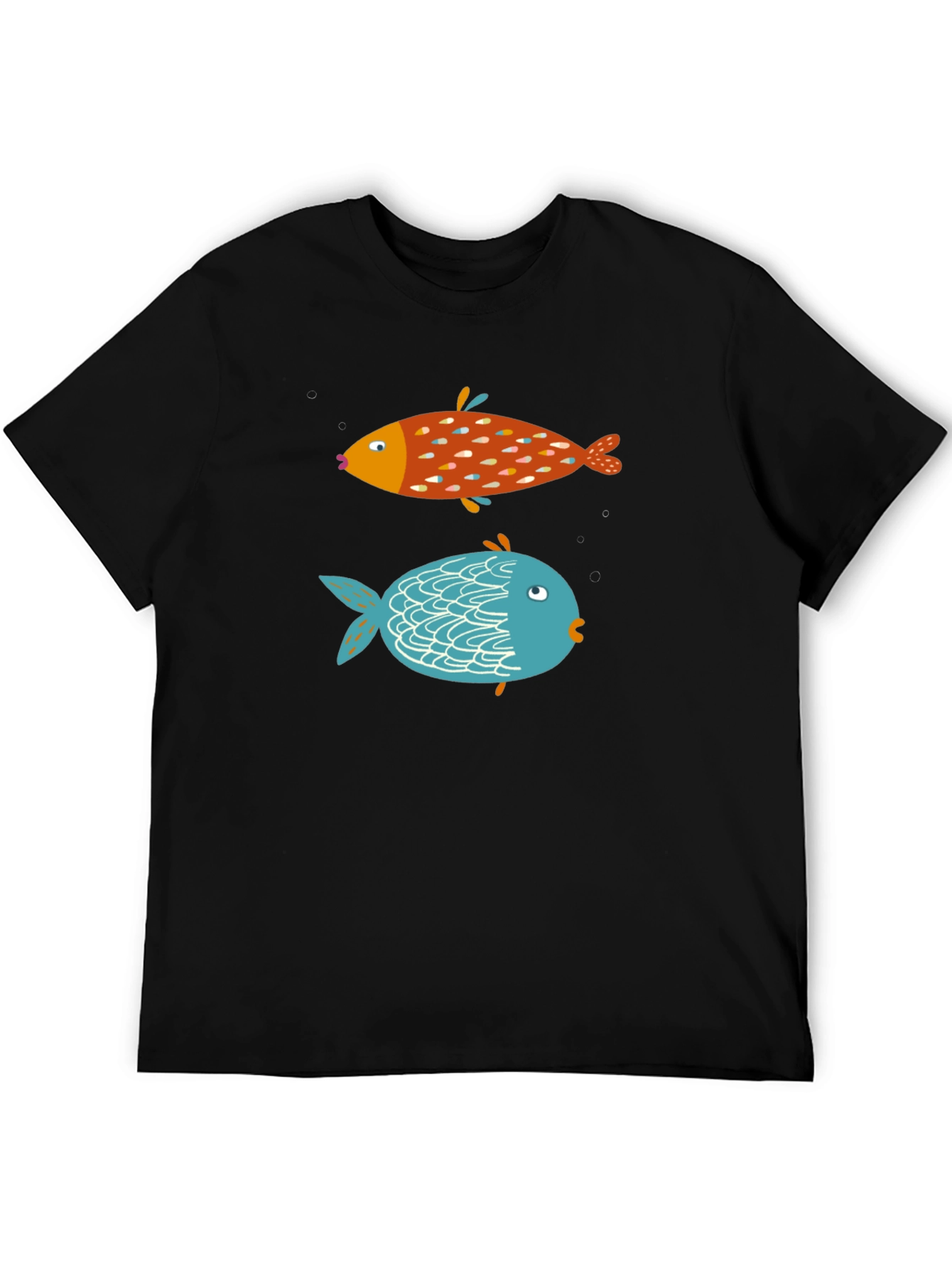 Fun Fish Graphic Tee - Black Cotton T-Shirt