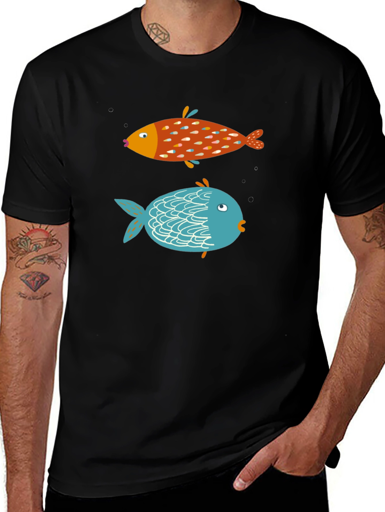 Fun Fish Graphic Tee - Black Cotton T-Shirt