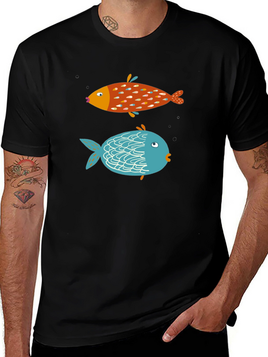 Fun Fish Graphic Tee - Black Cotton T-Shirt