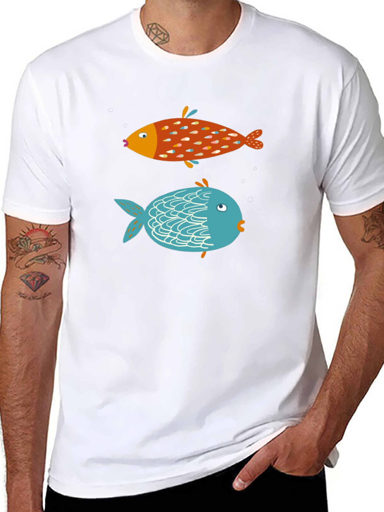 Fun Fish Graphic Tee - Black Cotton T-Shirt