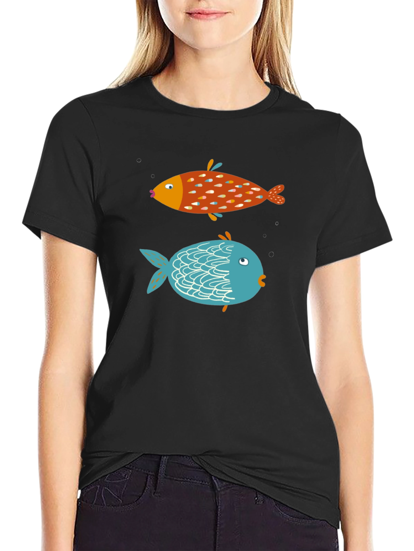 Fun Fish Graphic Tee - Black Cotton T-Shirt