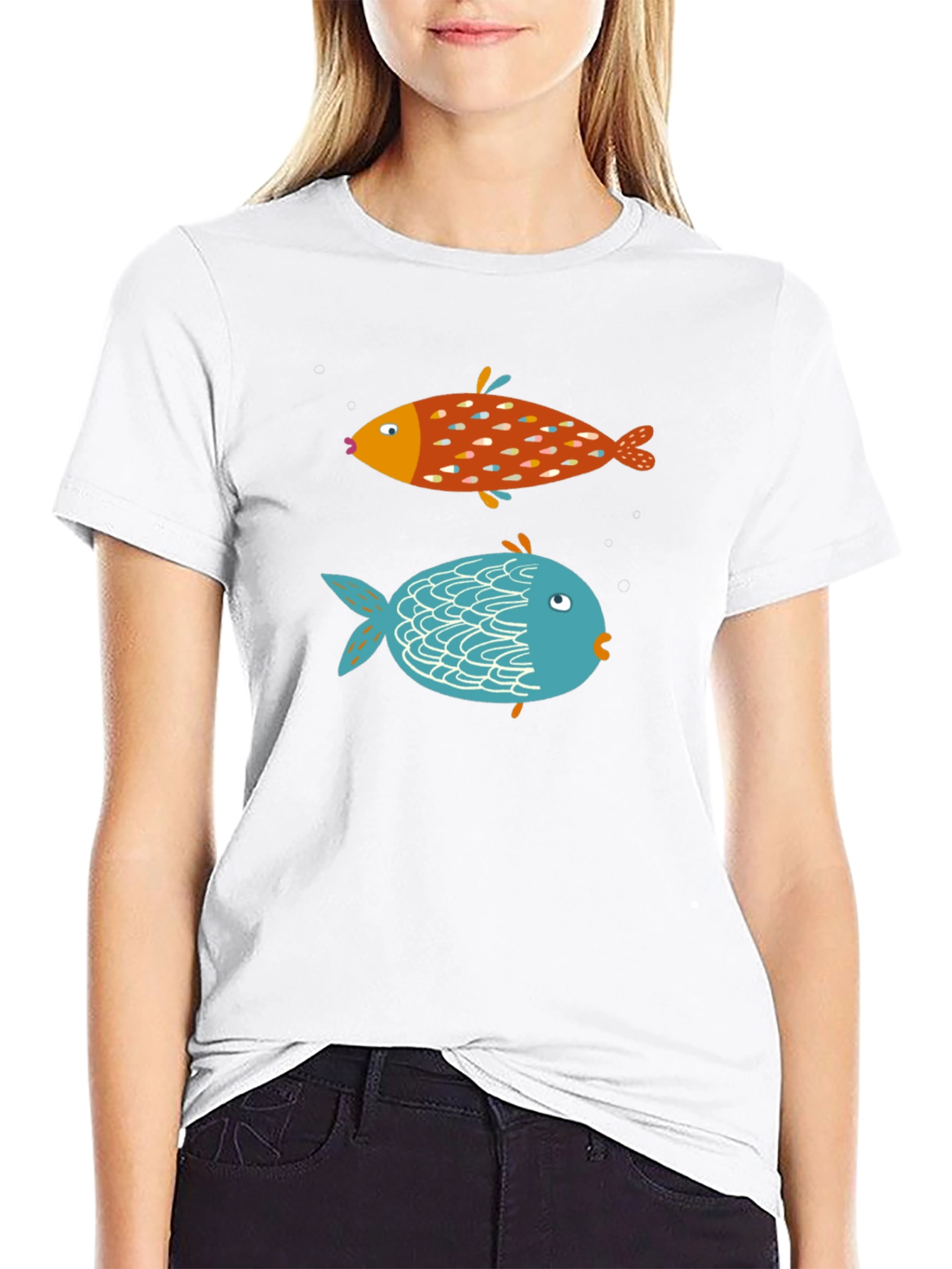 Fun Fish Graphic Tee - Black Cotton T-Shirt