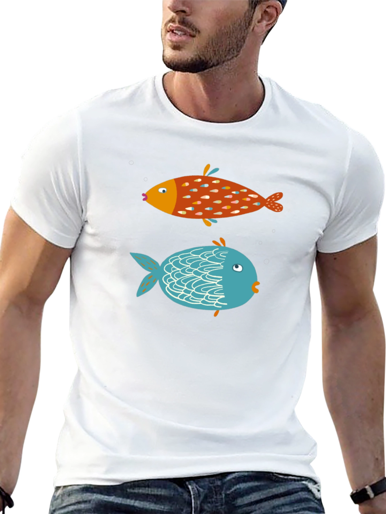 Fun Fish Graphic Tee - Black Cotton T-Shirt