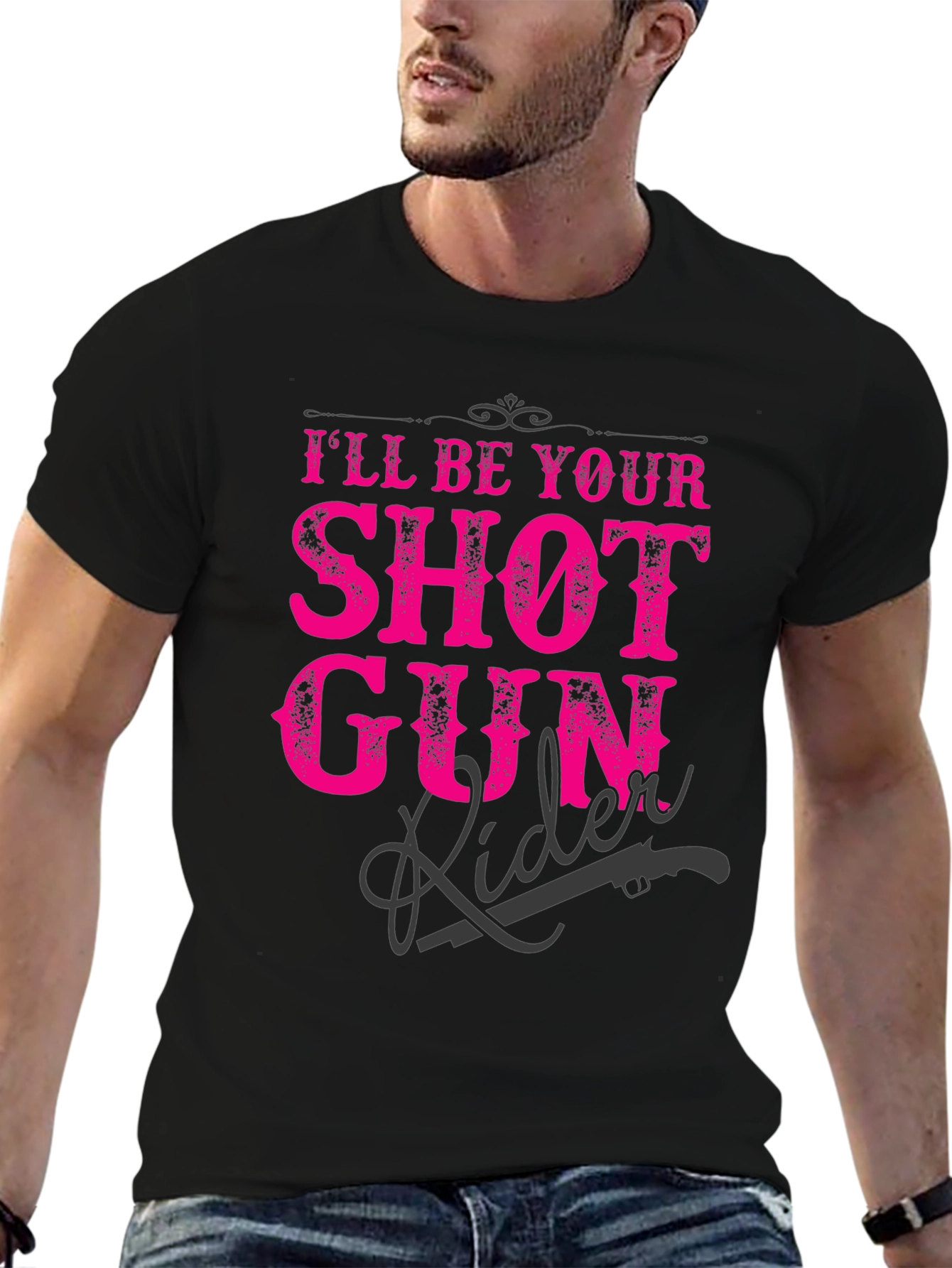 Shotgun Rider Graphic T-Shirt - Black Crew Neck Tee