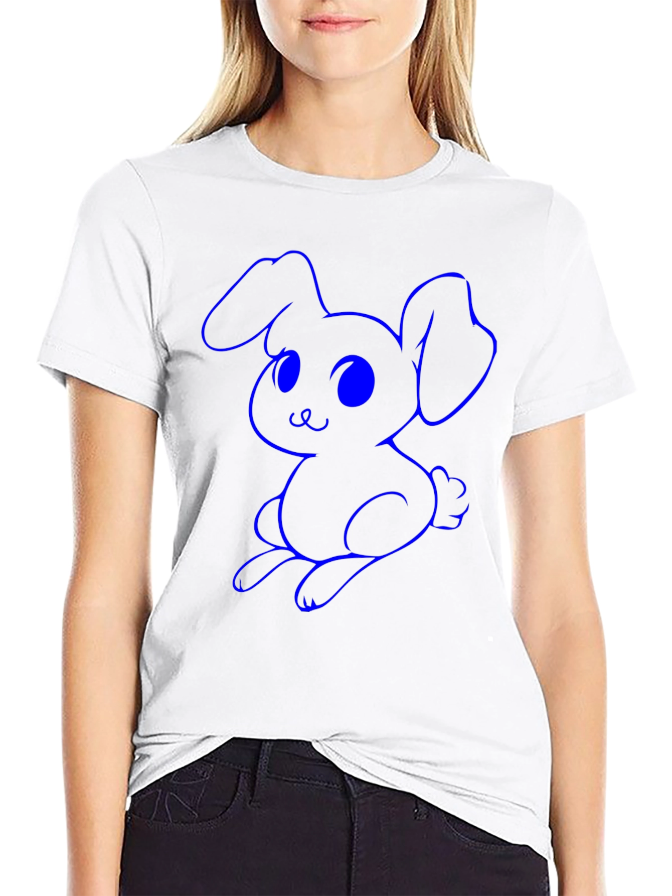 Cute Bunny Graphic Tee - Black Cotton Shirt