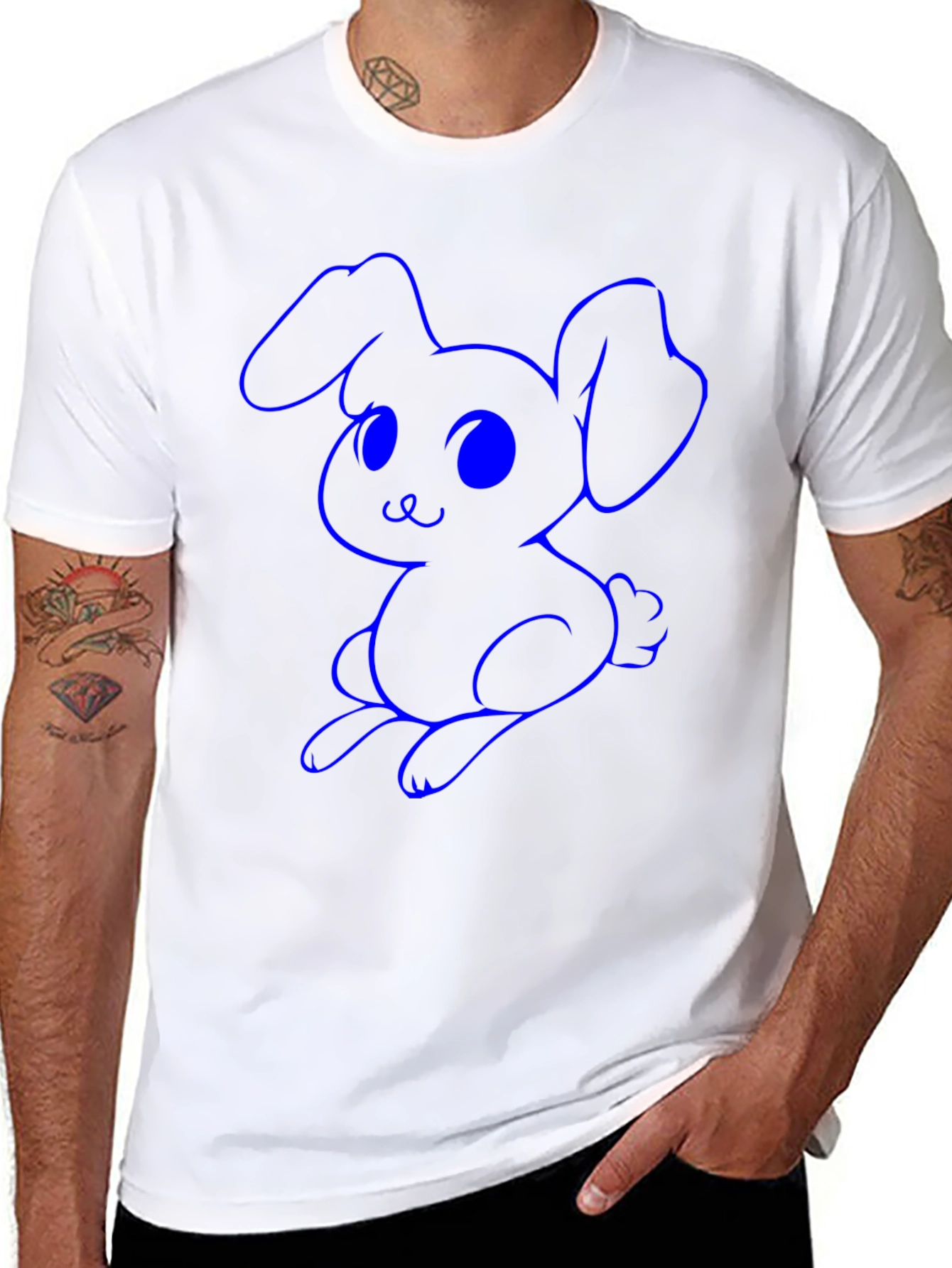 Cute Bunny Graphic Tee - Black Cotton Shirt