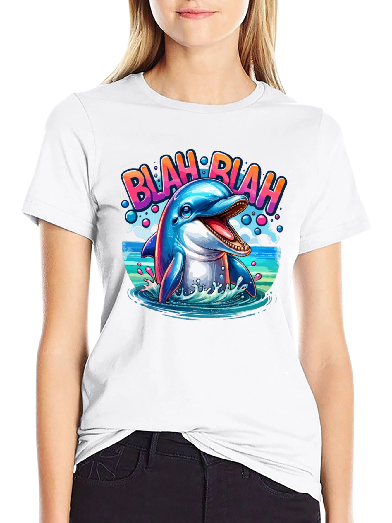 Blah Blah Dolphin Graphic T-Shirt