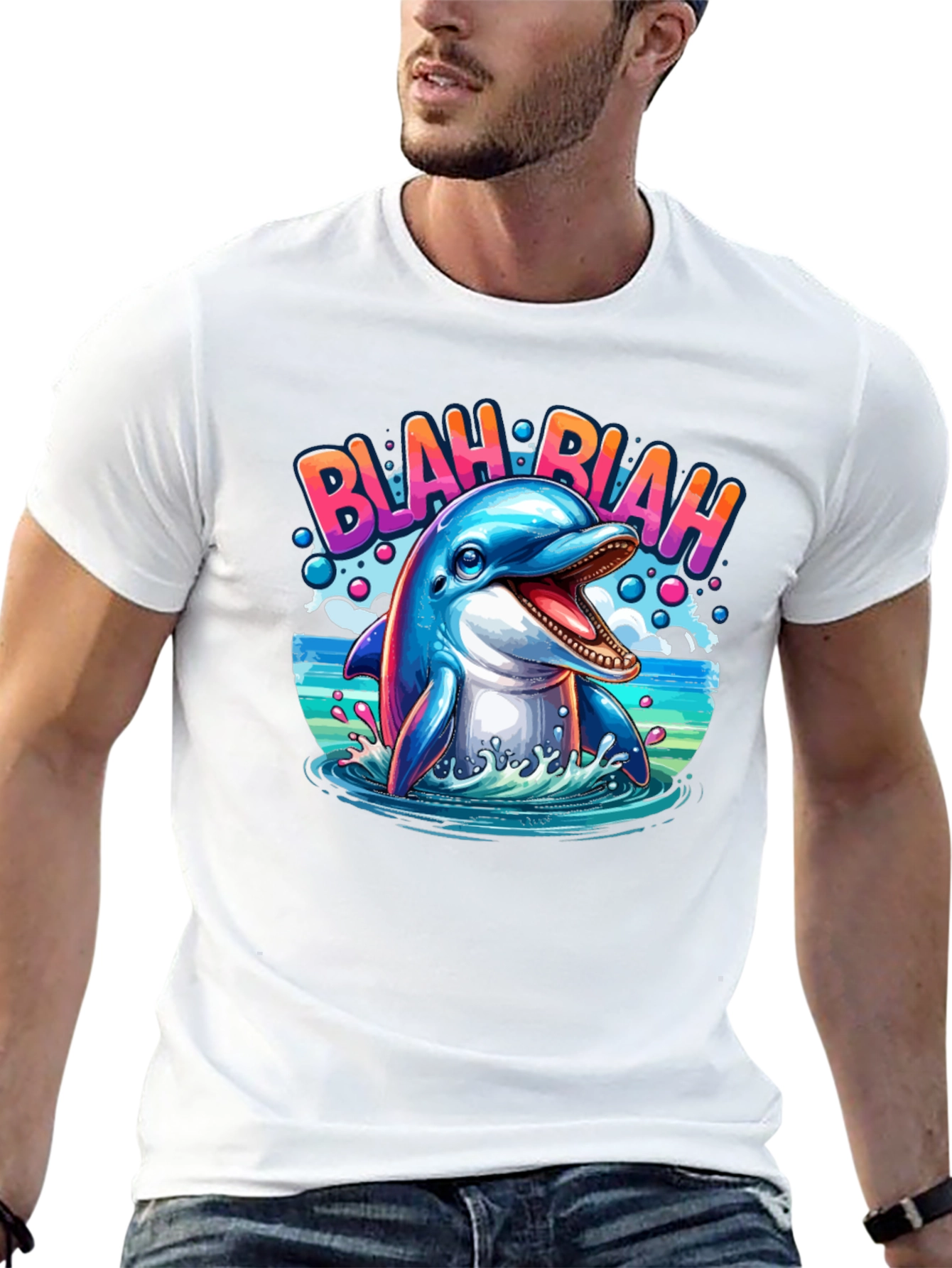Blah Blah Dolphin Graphic T-Shirt