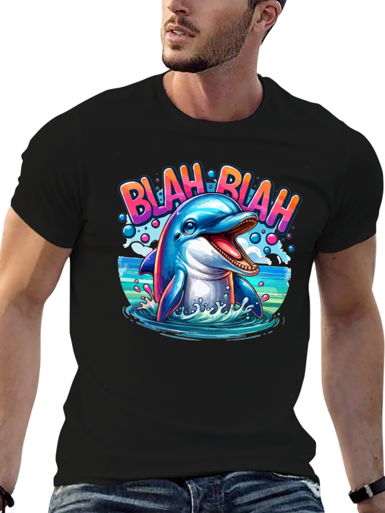 Blah Blah Dolphin Graphic T-Shirt