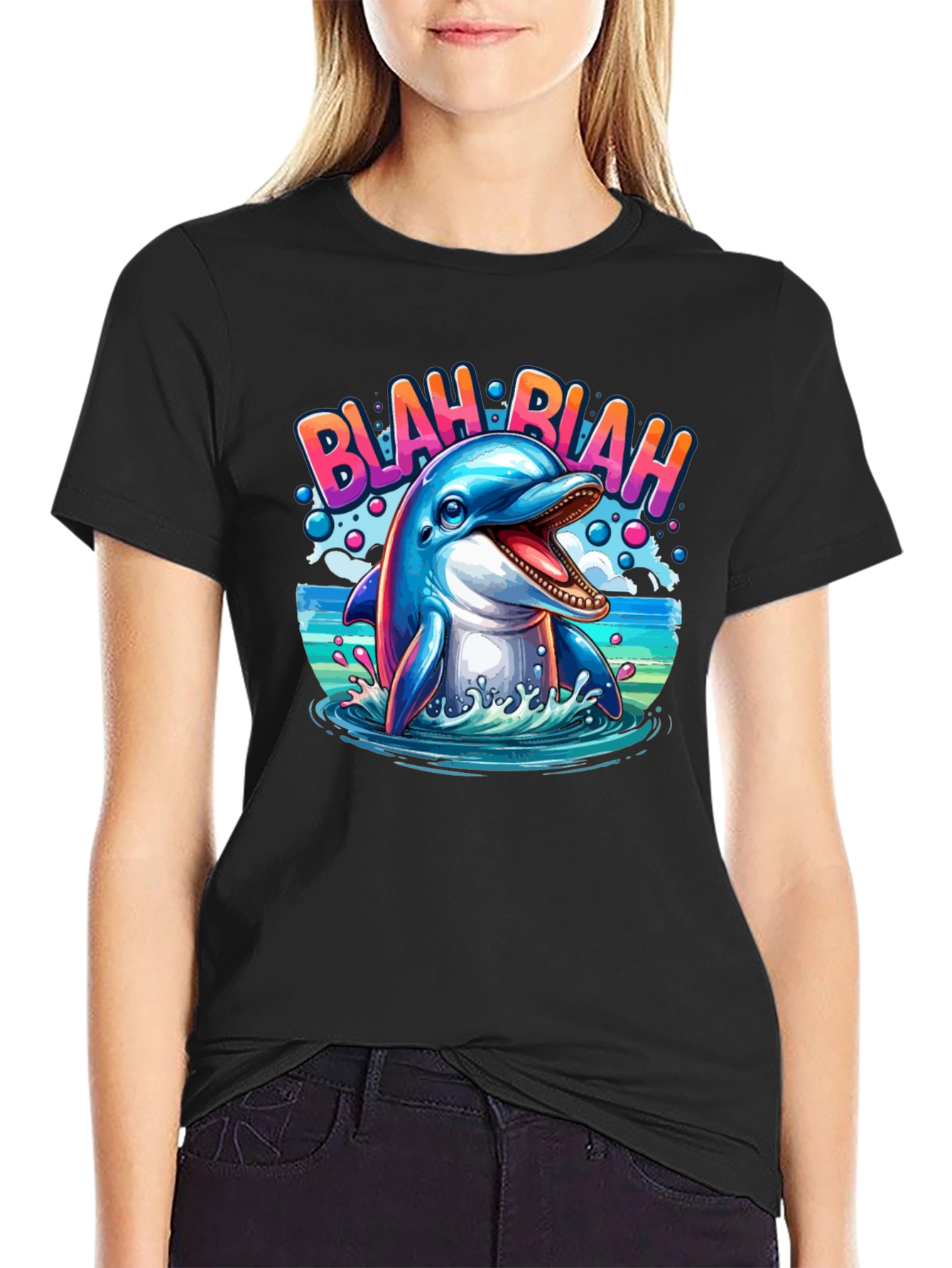 Blah Blah Dolphin Graphic T-Shirt