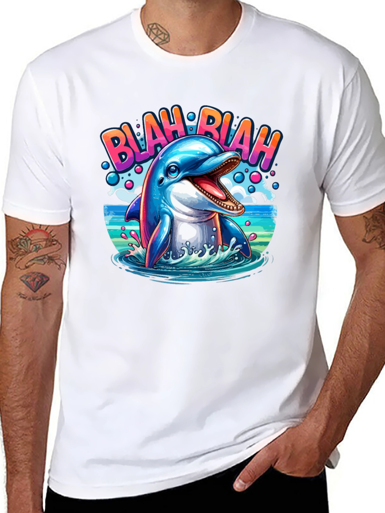 Blah Blah Dolphin Graphic T-Shirt