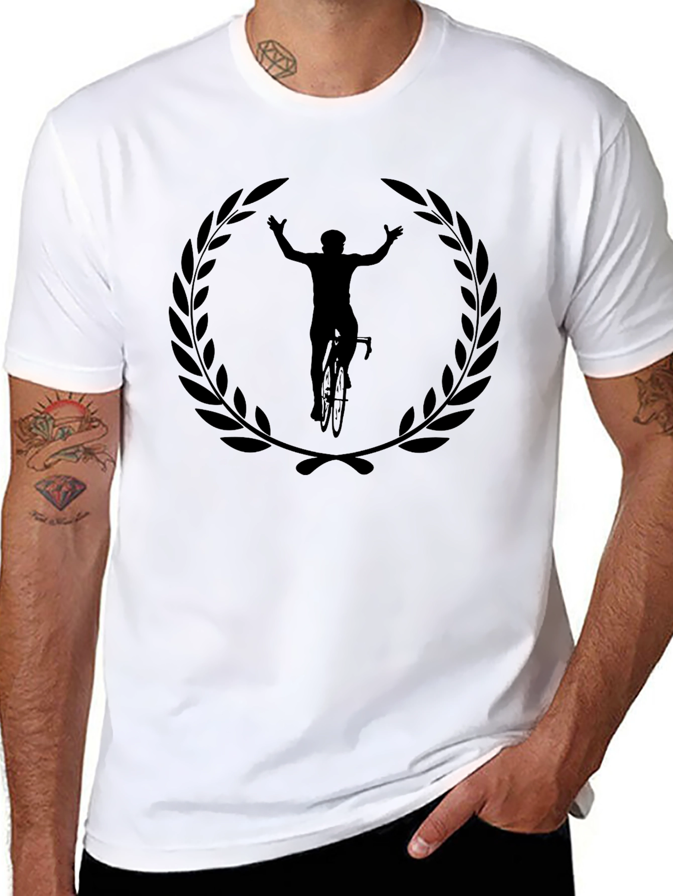 Mens Black Cyclist Laurel Wreath Graphic T-Shirt