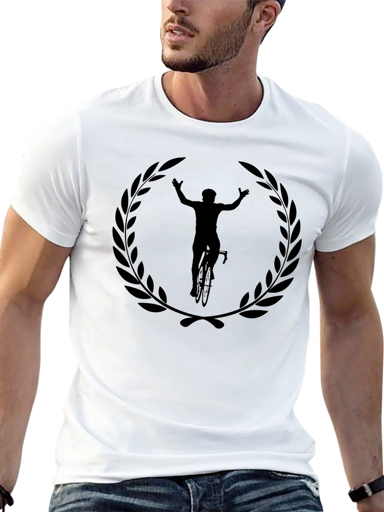 Mens Black Cyclist Laurel Wreath Graphic T-Shirt