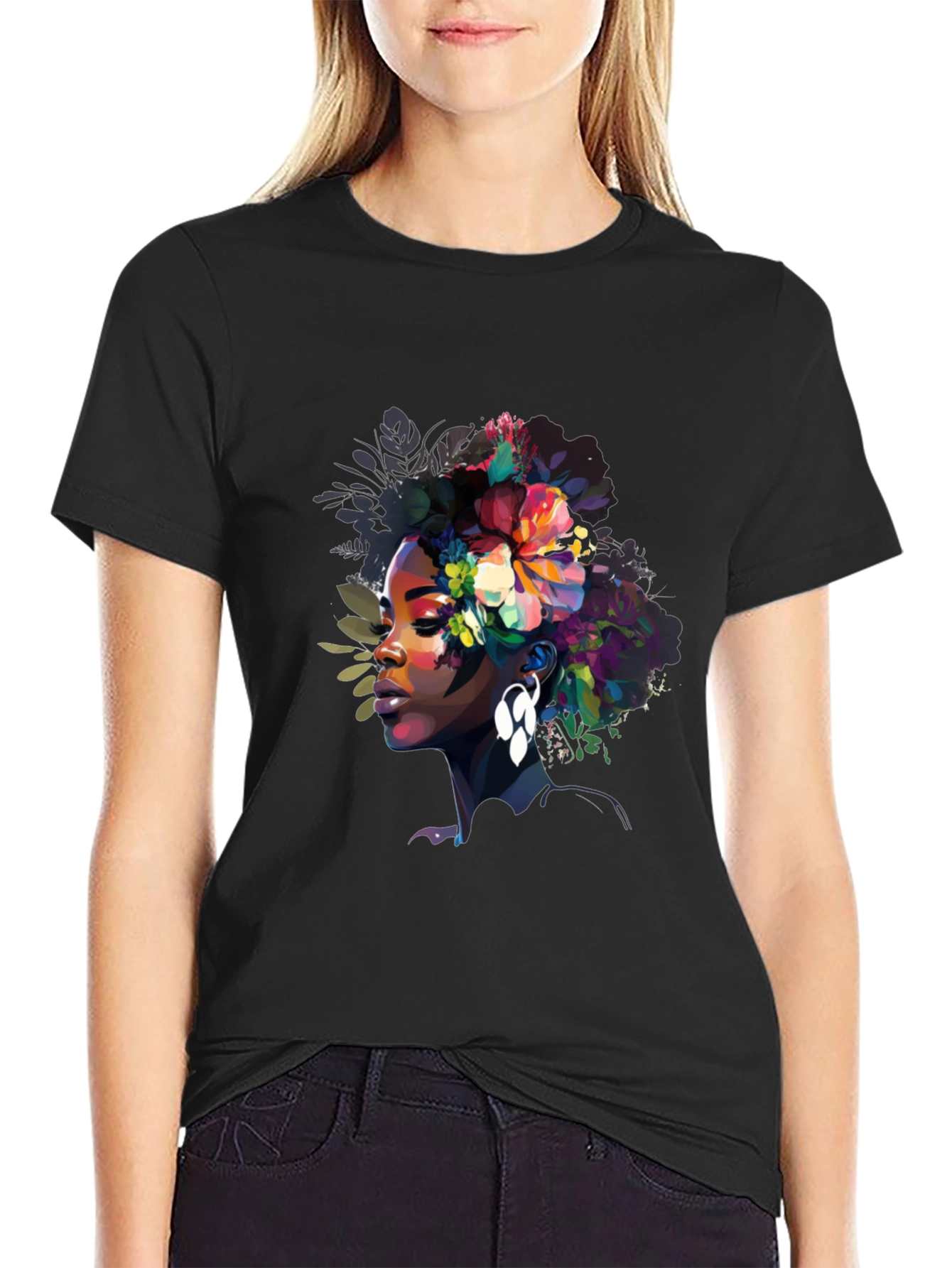 Floral Afro Woman Graphic Tee