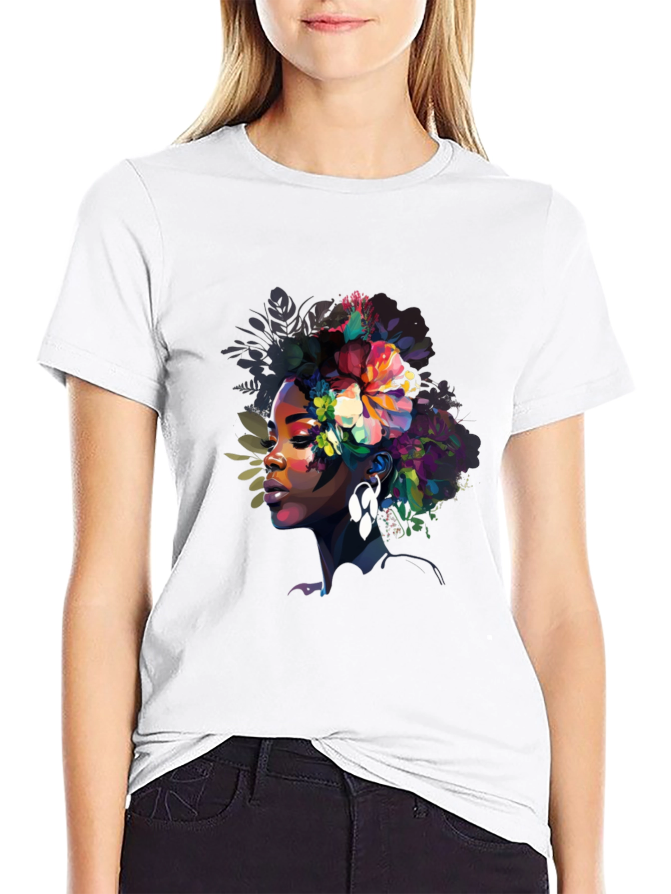 Floral Afro Woman Graphic Tee