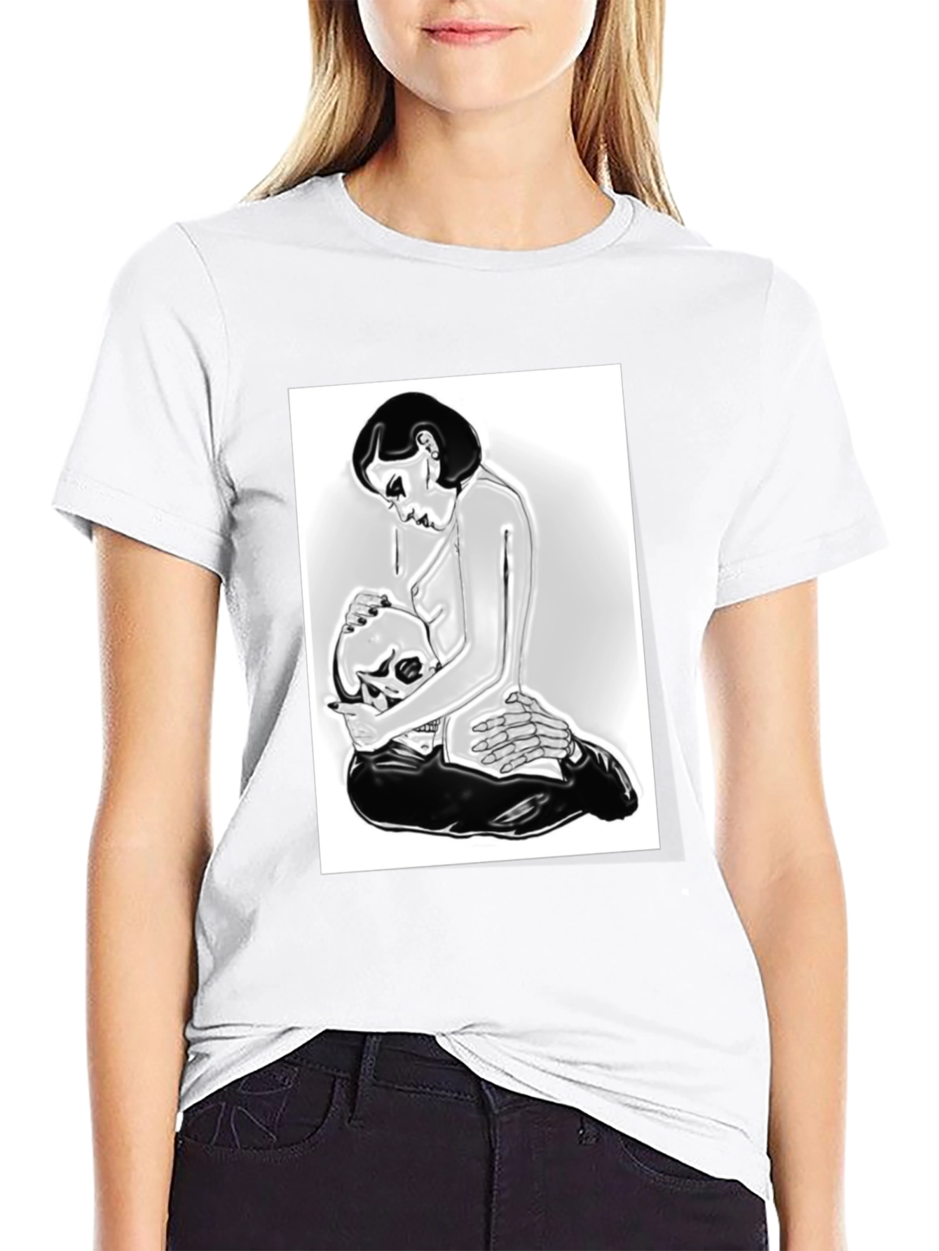 Edgy Graphic Tee - Skull and Woman Design