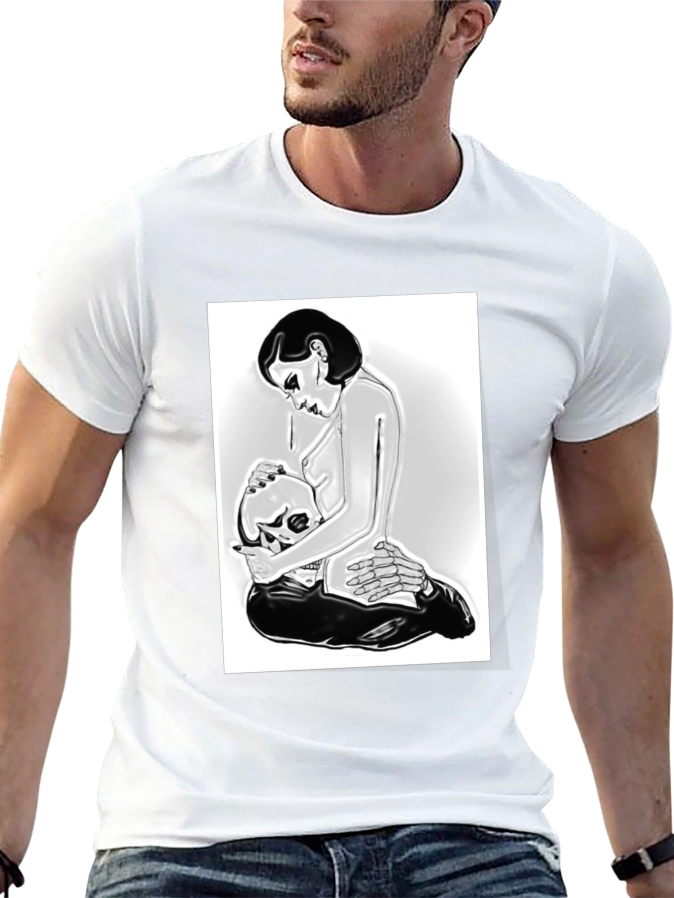 Edgy Graphic Tee - Skull and Woman Design