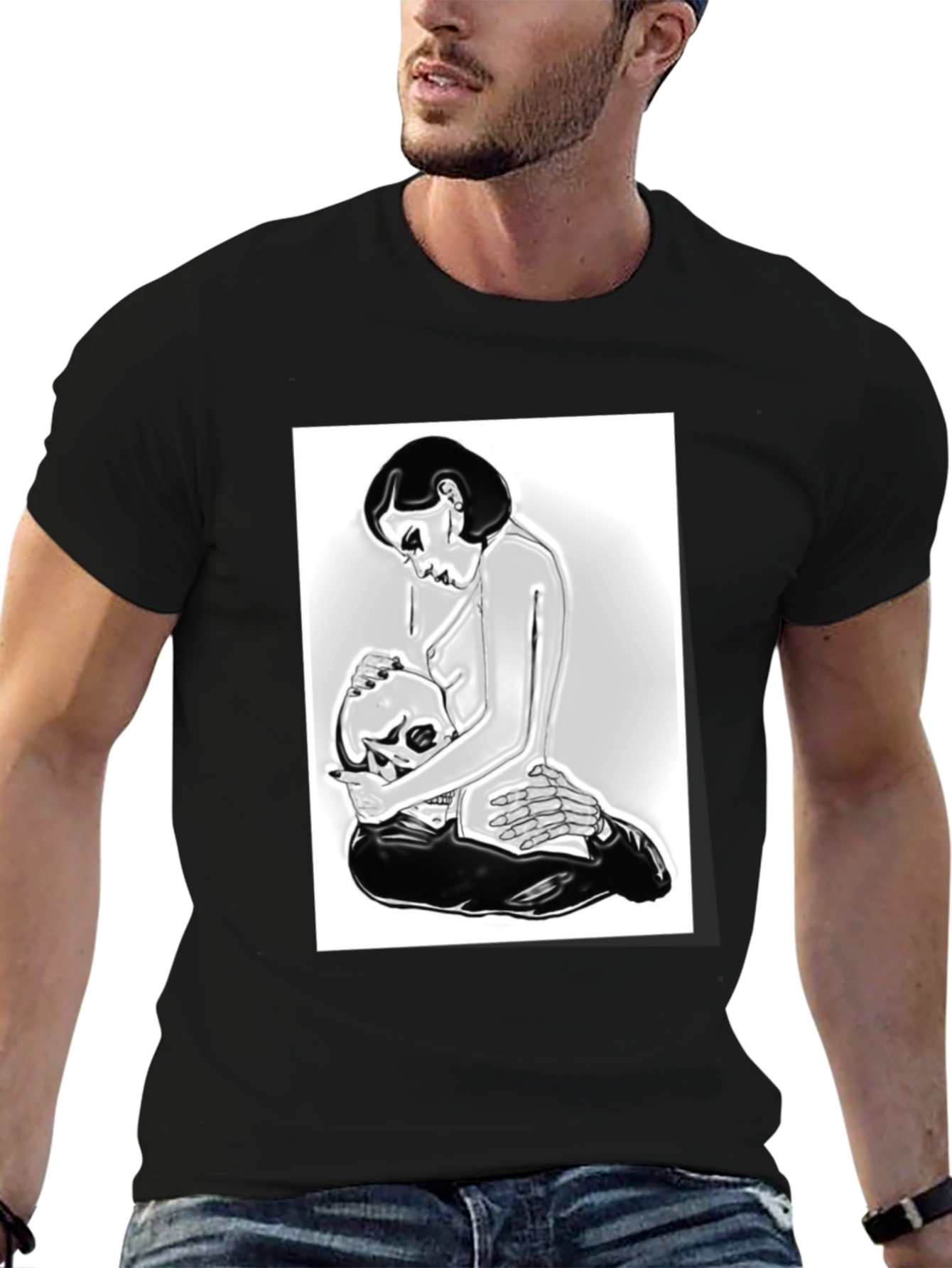 Edgy Graphic Tee - Skull and Woman Design