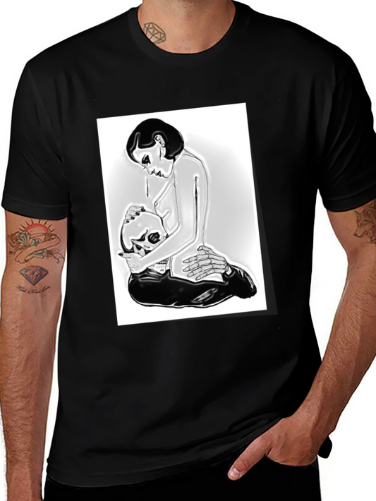Edgy Graphic Tee - Skull and Woman Design