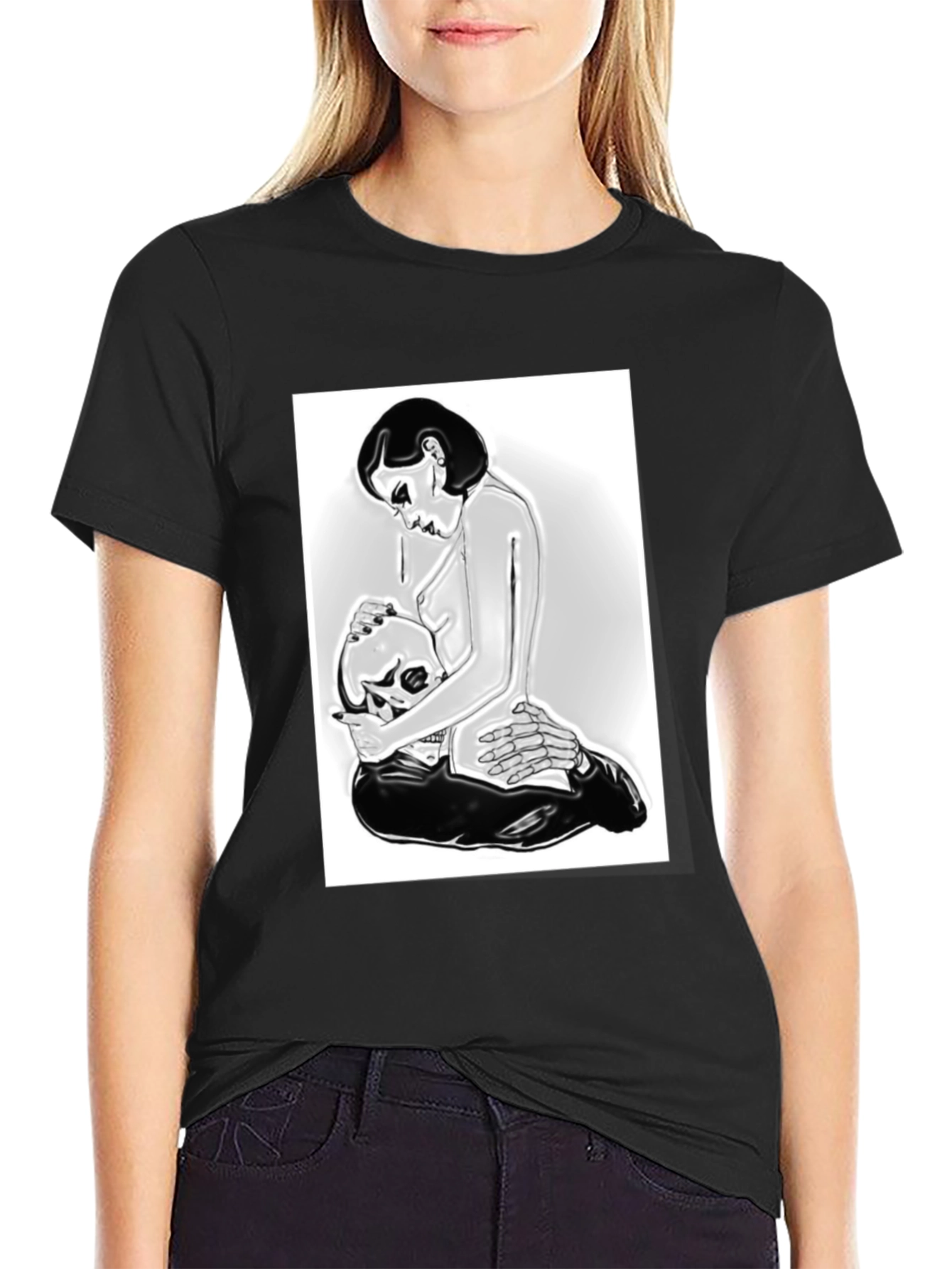 Edgy Graphic Tee - Skull and Woman Design