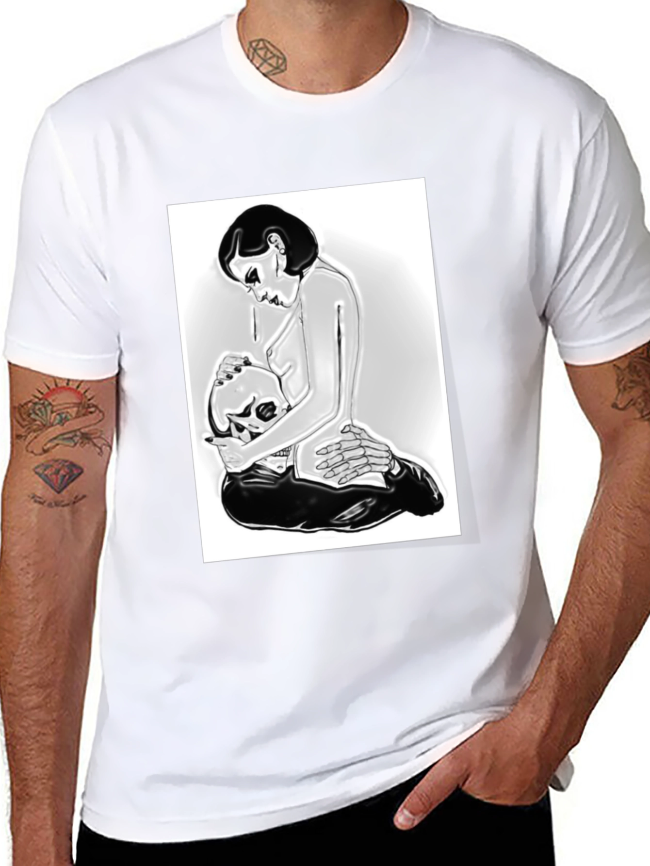 Edgy Graphic Tee - Skull and Woman Design