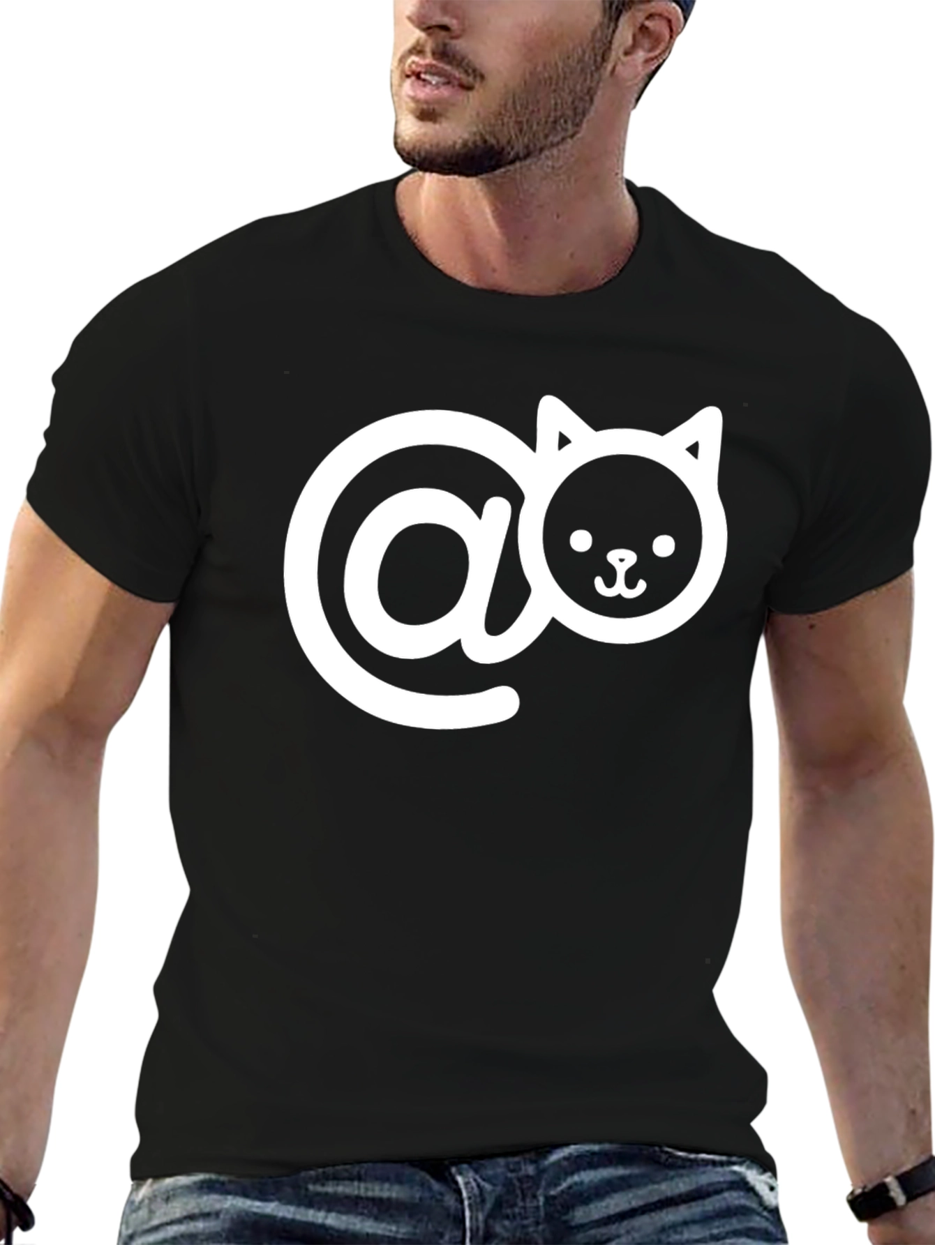 Cute Cat Email Symbol Black T-Shirt