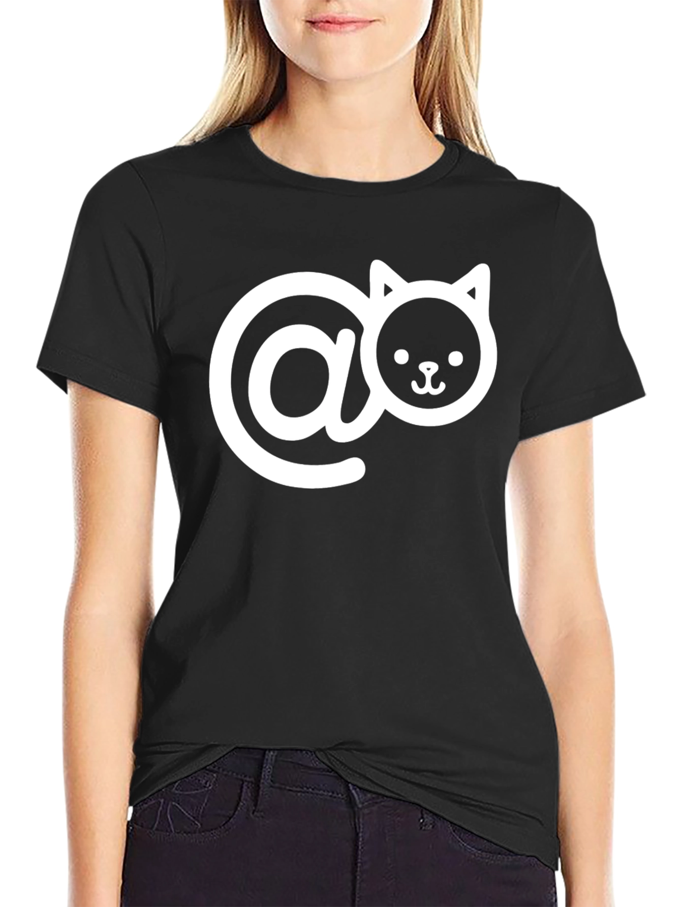 Cute Cat Email Symbol Black T-Shirt