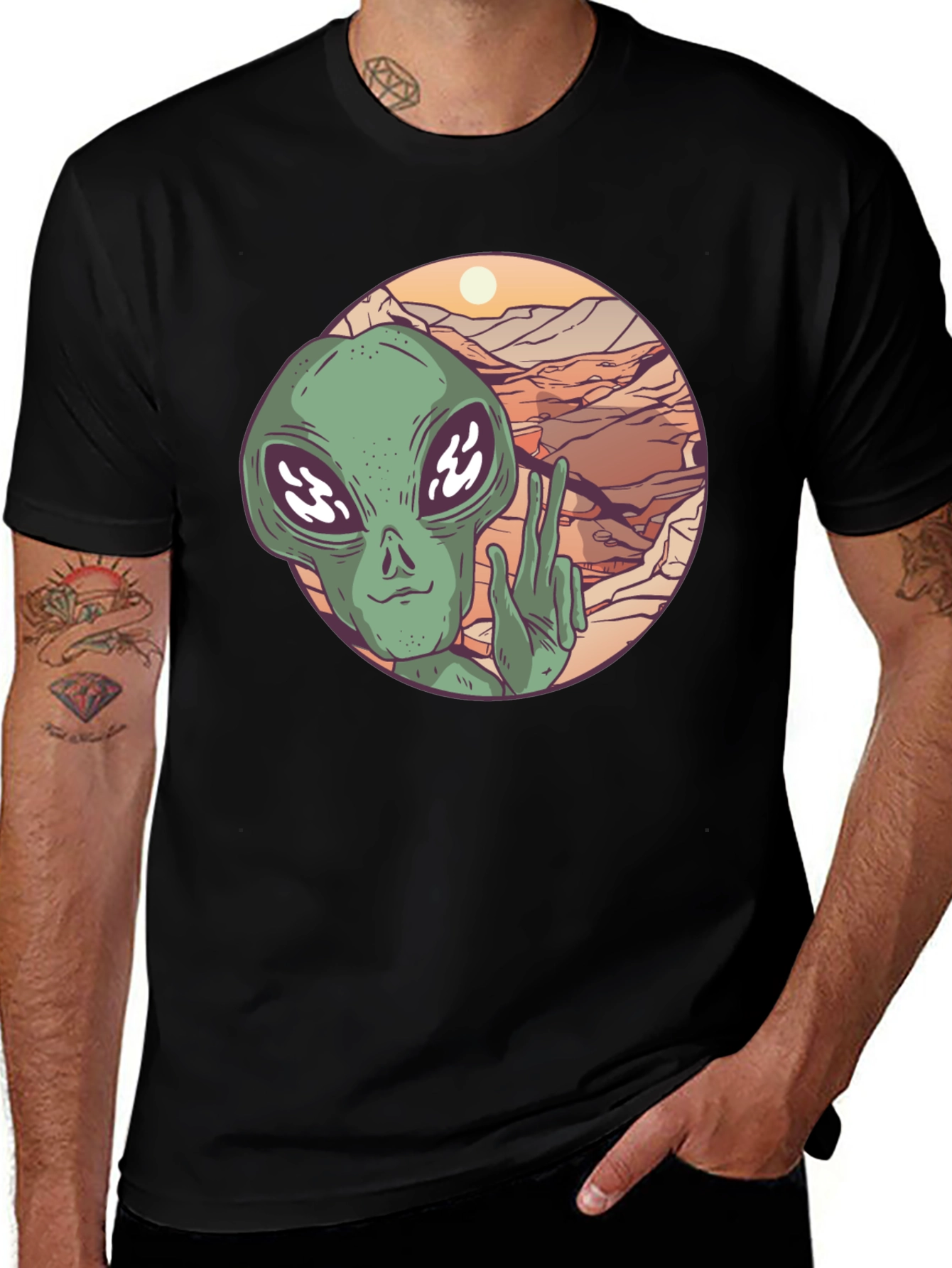 Retro Alien Peace Sign T-Shirt