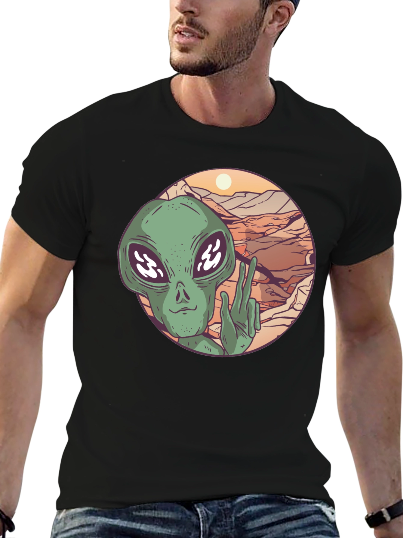 Retro Alien Peace Sign T-Shirt