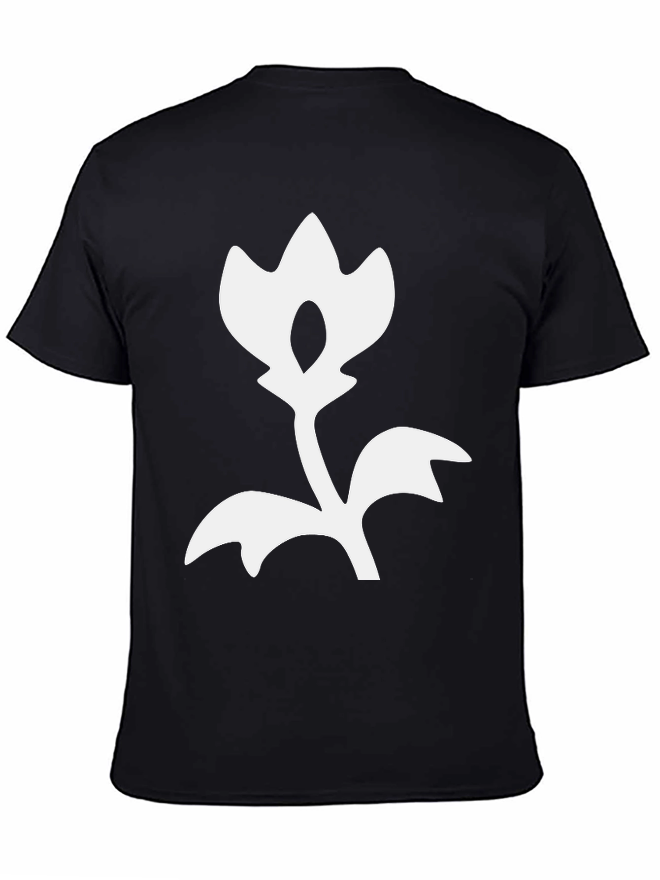 Black T-Shirt with White Flower Design