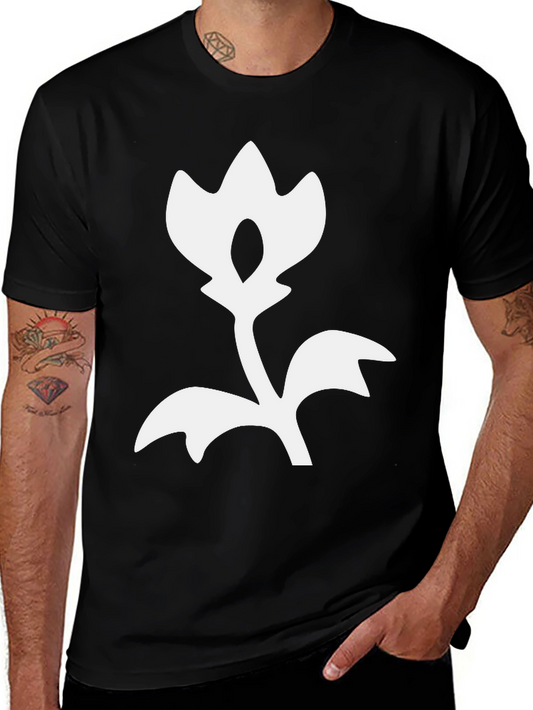 Black T-Shirt with White Flower Design