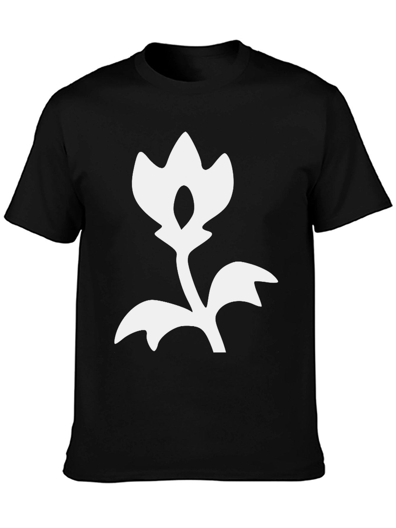 Black T-Shirt with White Flower Design