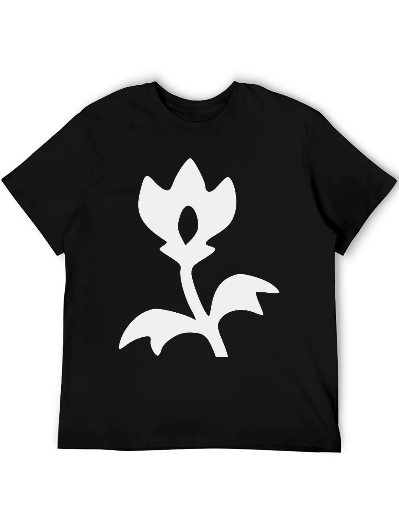 Black T-Shirt with White Flower Design