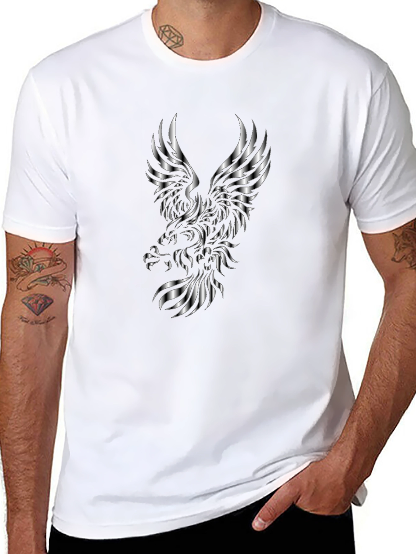 Mens Black T-Shirt with Silver Eagle Design