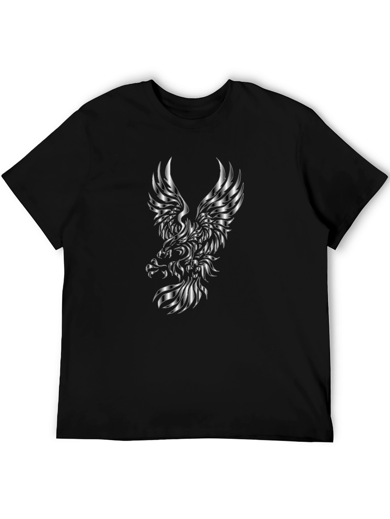 Mens Black T-Shirt with Silver Eagle Design
