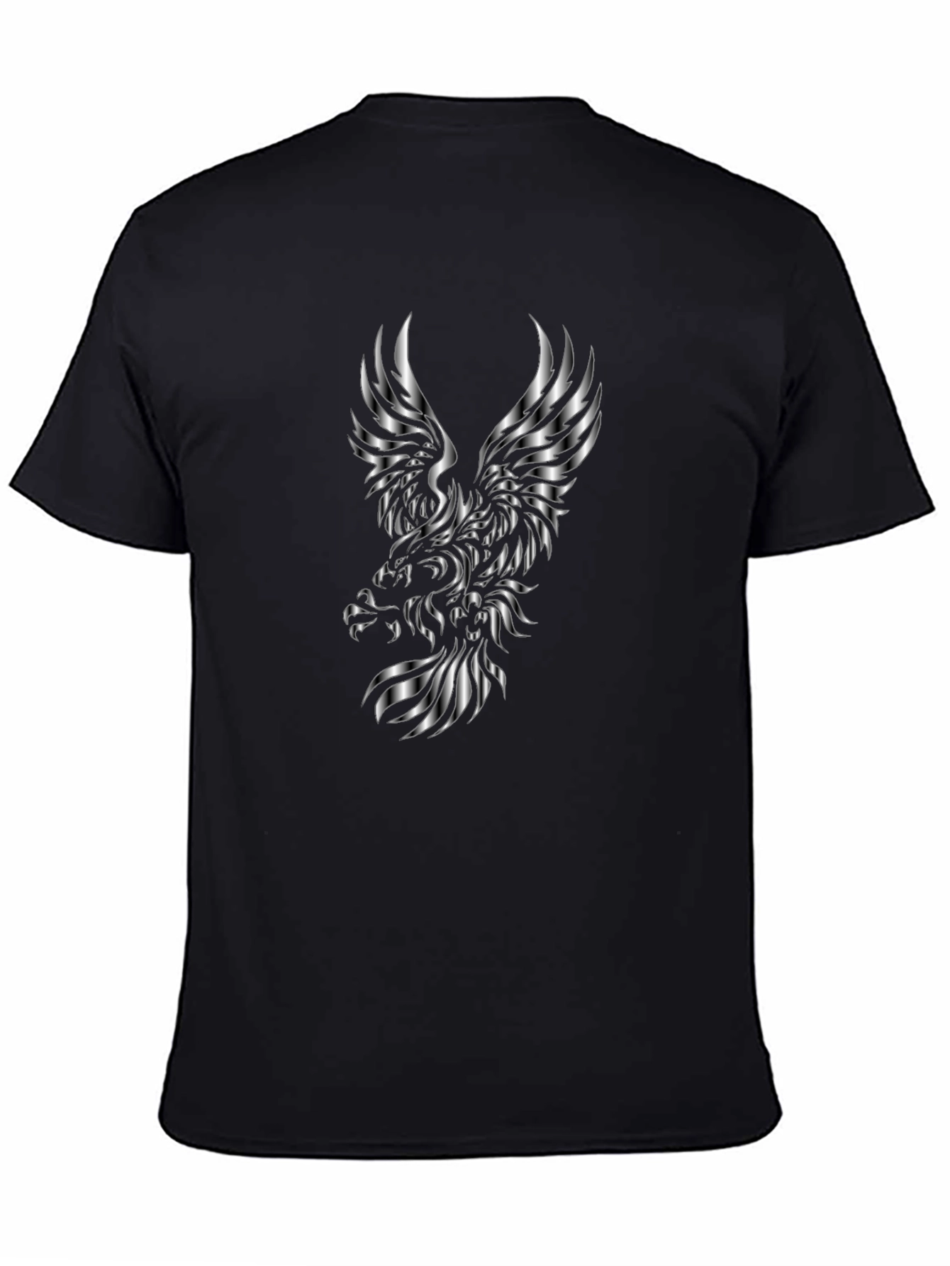 Mens Black T-Shirt with Silver Eagle Design