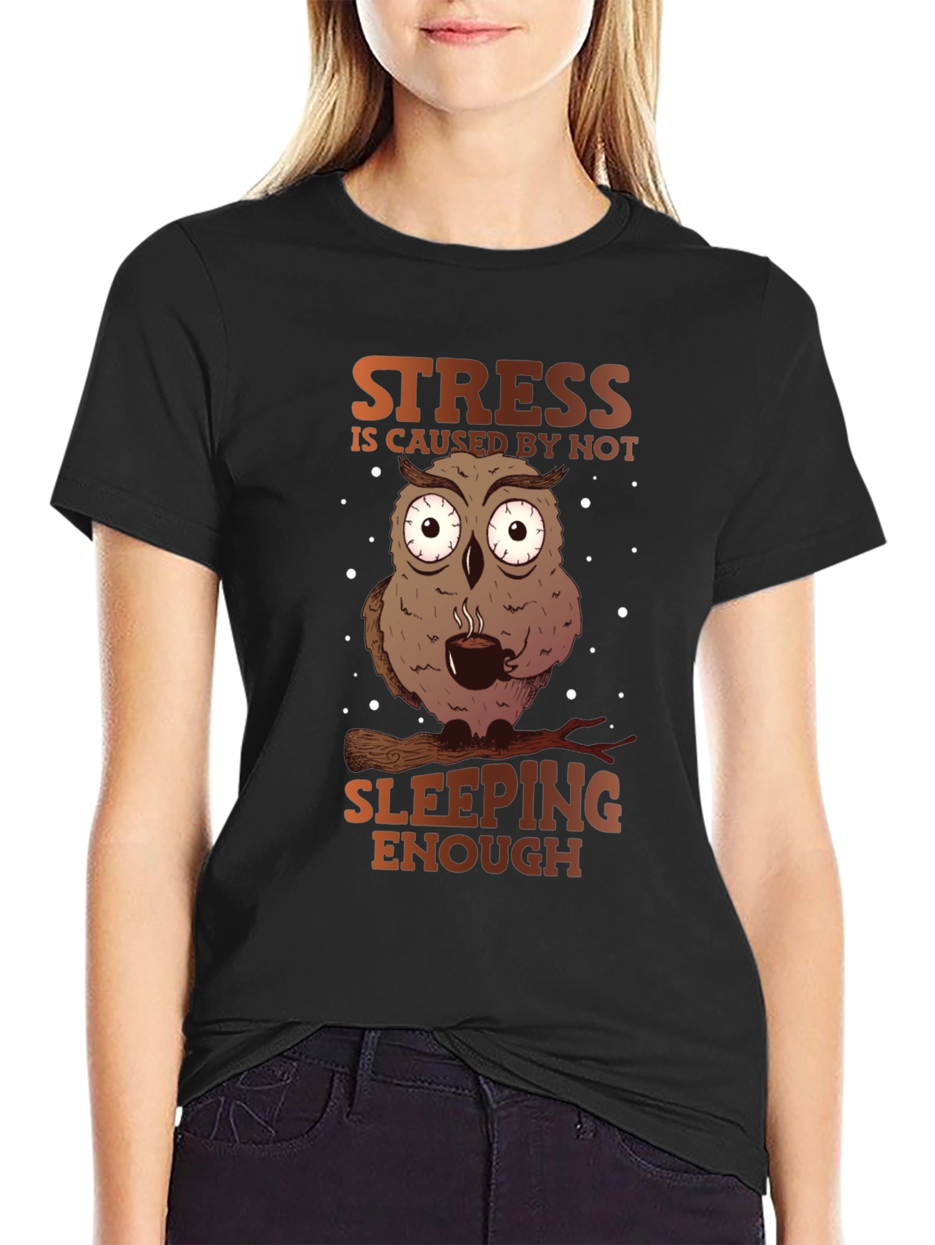 Funny Owl Stress T-Shirt - Sleep Deprived Humor