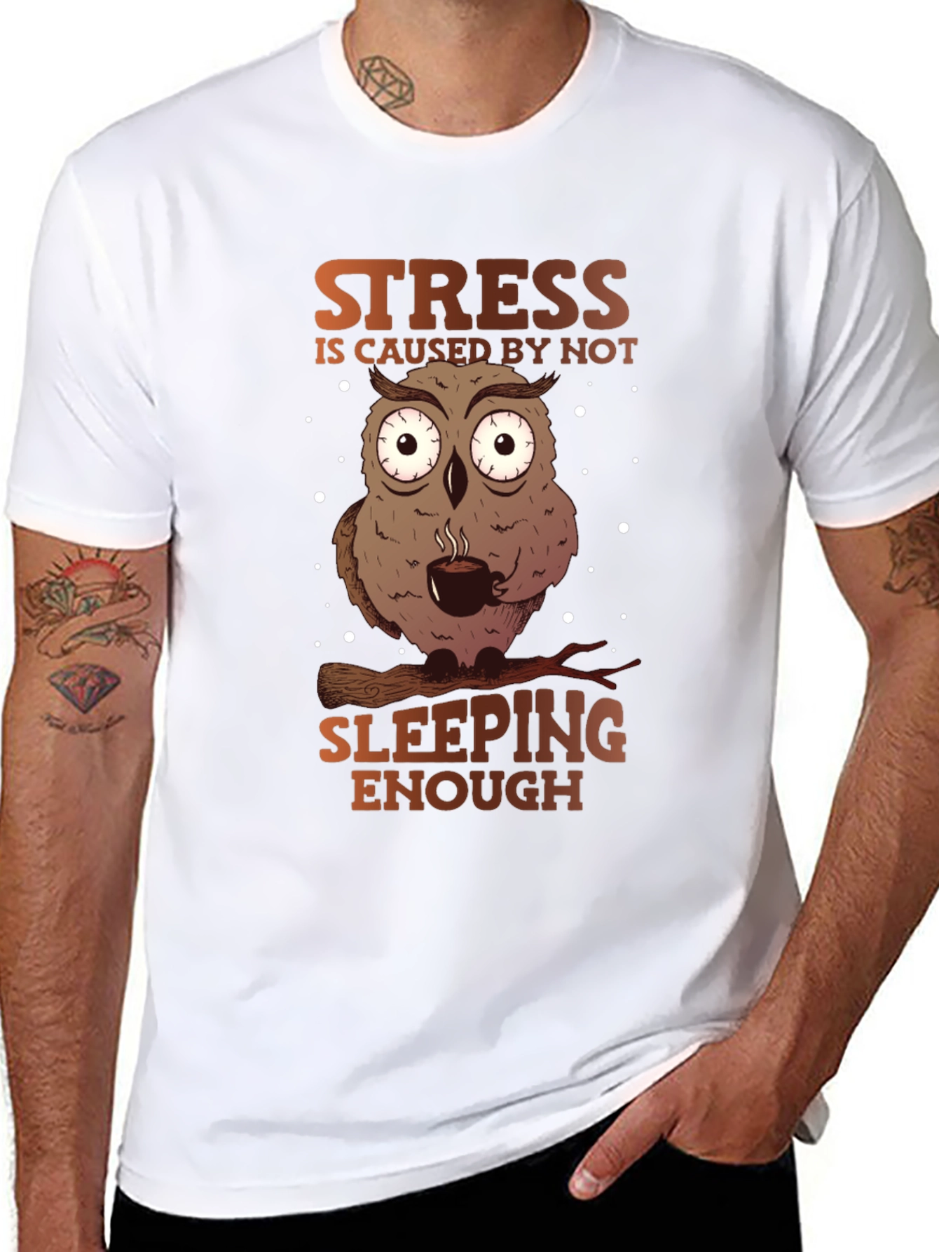 Funny Owl Stress T-Shirt - Sleep Deprived Humor