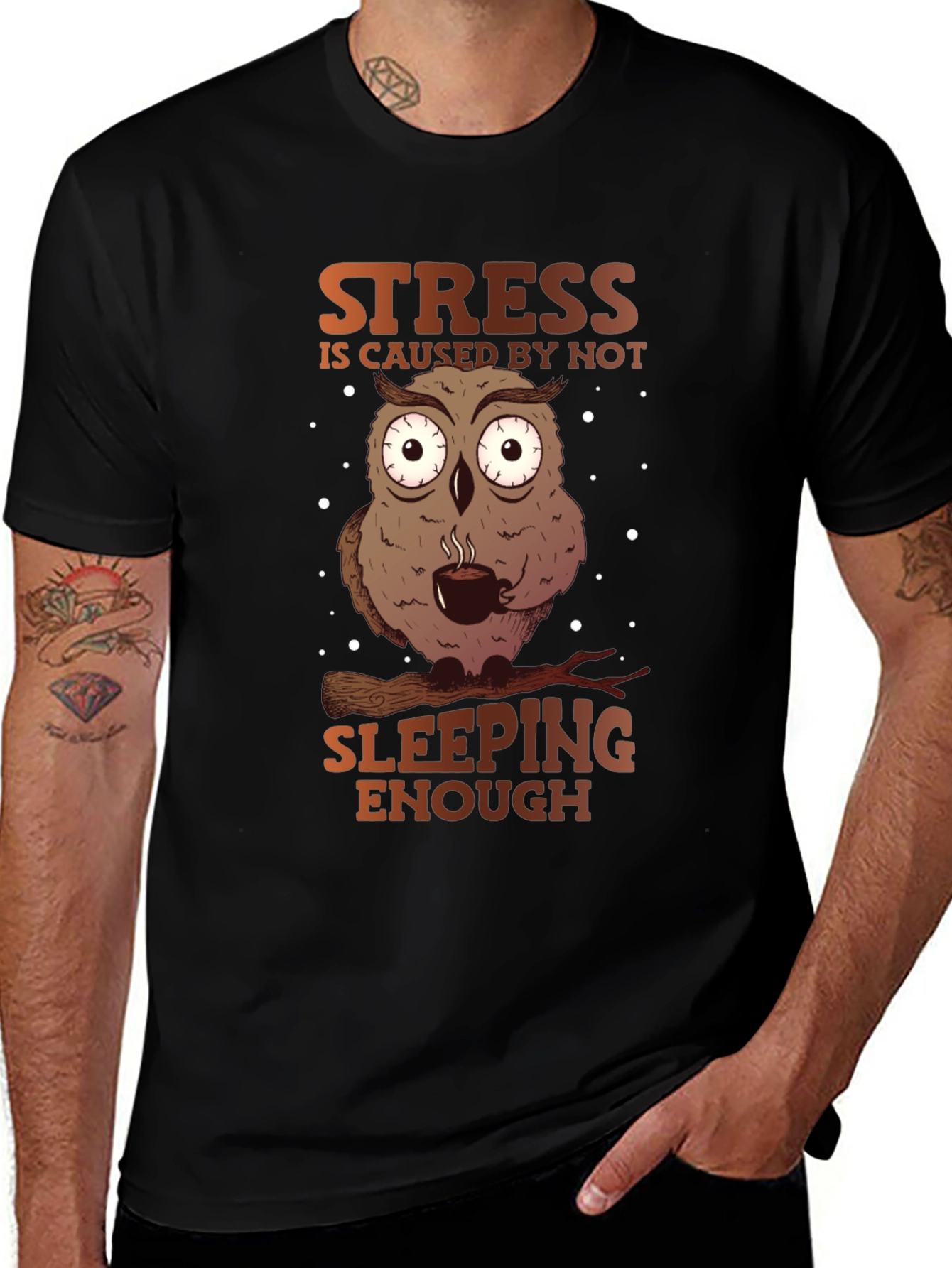 Funny Owl Stress T-Shirt - Sleep Deprived Humor