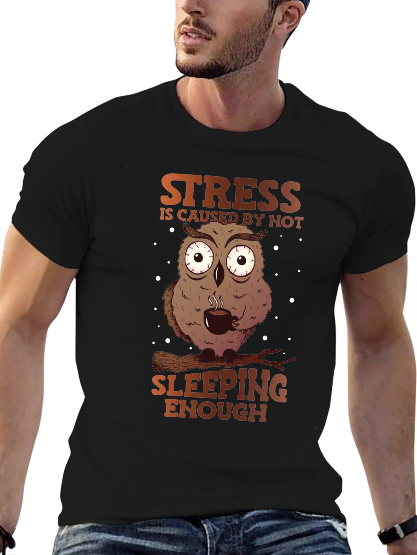 Funny Owl Stress T-Shirt - Sleep Deprived Humor