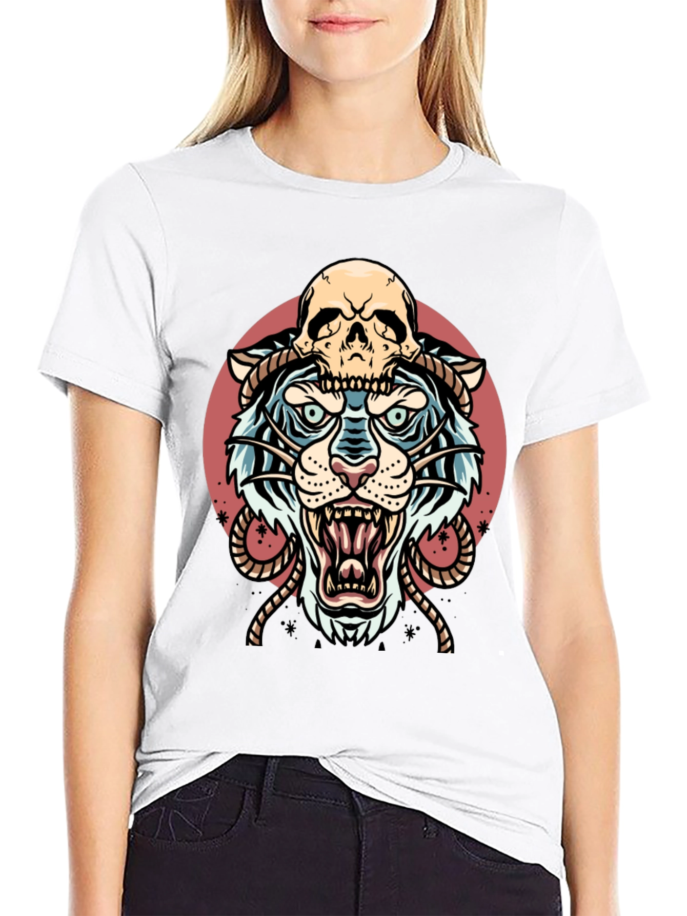 Tiger Skull Graphic Tee - Black Cotton Blend