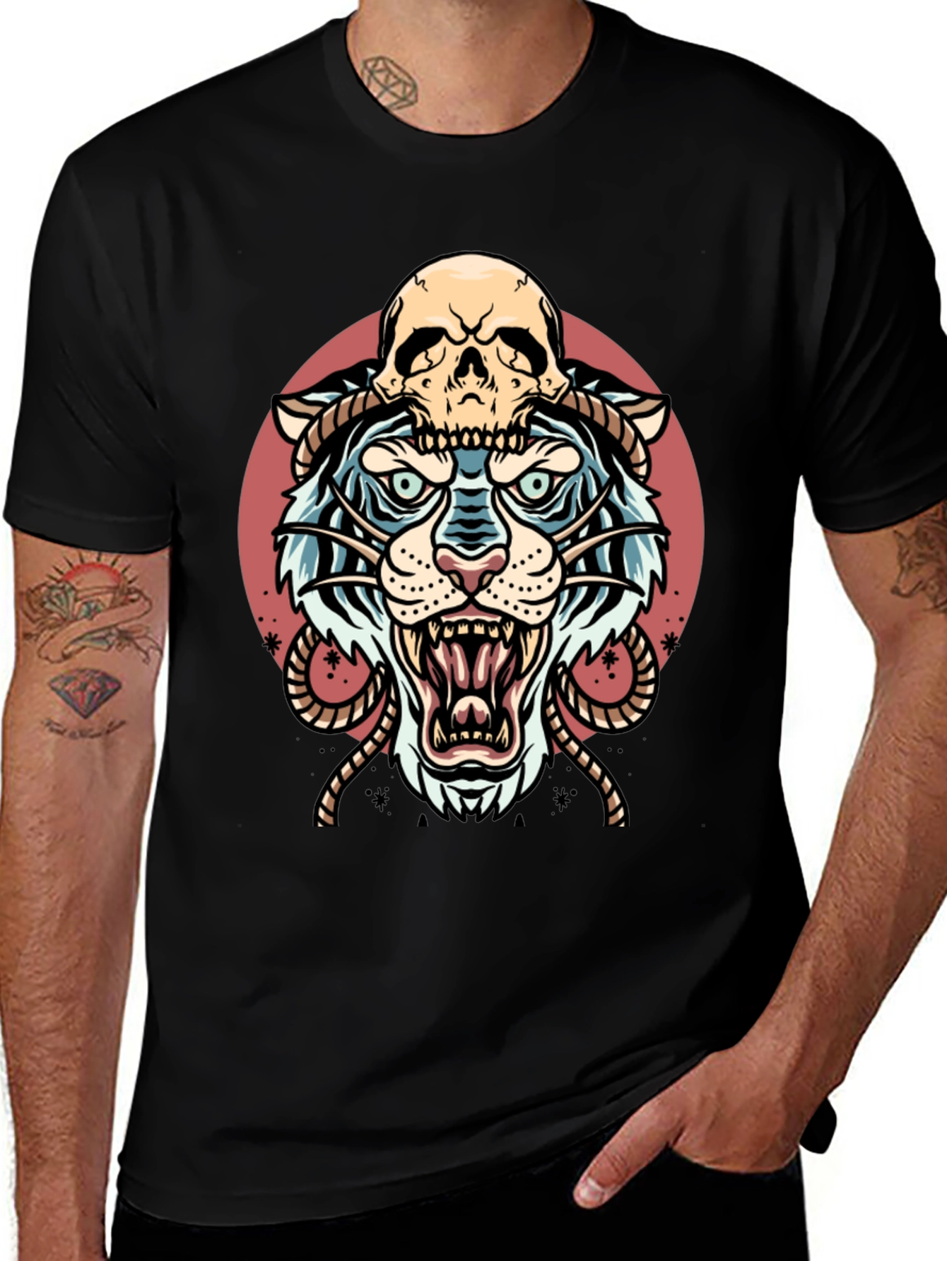 Tiger Skull Graphic Tee - Black Cotton Blend