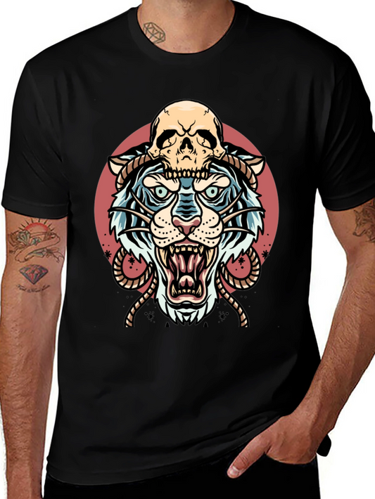 Tiger Skull Graphic Tee - Black Cotton Blend
